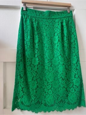 J.CREW Emerald Green Lace Midi Skirt // Coastal Grandmother Cotton, SIZE 6 - NWO